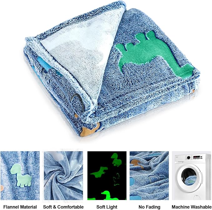 TEHALK Dinosaur Glow in The Dark Blanket for Kids, Toddler Blanket for Boys, Dinosaur Gifts for Boys/Kids, Soft Fleece Blanket Throw, Birthday Gifts 40"x60" (Pack of 2)