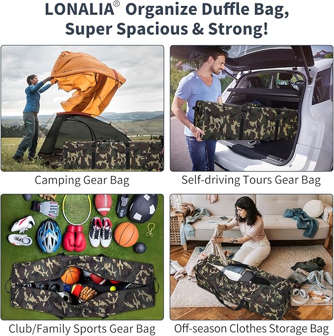 52 Inch Large Duffle Bag for Travel Camping - 180L Extra Large Heavy Duty Duffel Bag, Sport Equipment Storage Bag with 2 Sides Handles-Camo