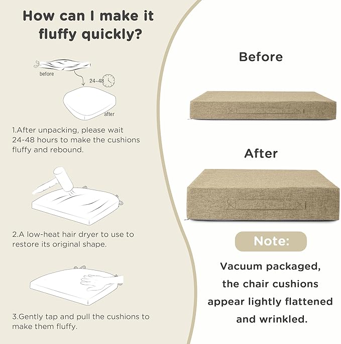 AddGrace Recliner Cushions for Elderly Thick Seat Cushion 20"x20"x4" Chair Pads with Non Slip Backing and Washable Cover for Couch Armchair Chairs Beige