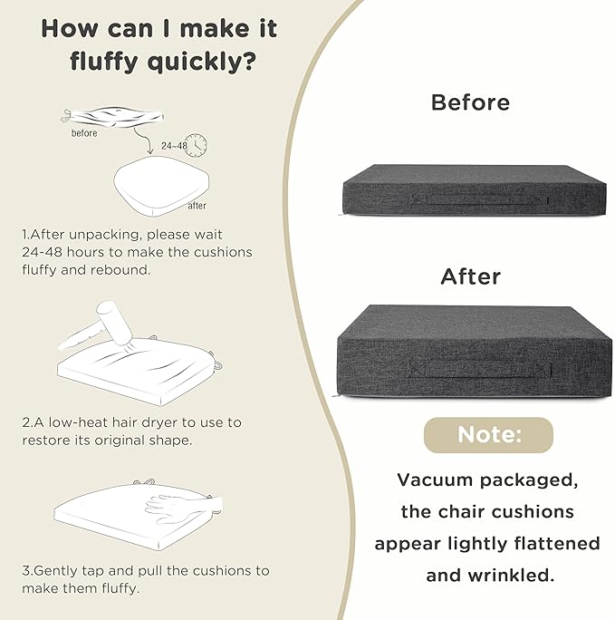 AddGrace Recliner Cushions for Elderly Thick Seat Cushion 20"x20"x4" Chair Pads with Non Slip Backing and Washable Cover for Couch Armchair Chairs Dark Grey