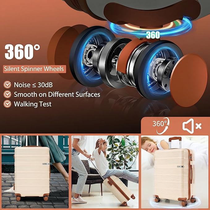 Hoteel Luggage Sets 3 Piece,(4-YEARS WARRANTY) ABS+PC Durable Lightweight Hard Shell Luggage Sets With TSA Lock For Travel,Business Trip, Suitcase Set 20 24 28 Inch, Beige