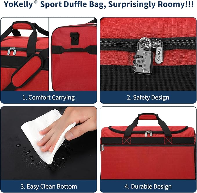 Gym Bag 20 inch Sport Duffle Bag for Men - 40L Weekender Duffel Bag for Travel - Red