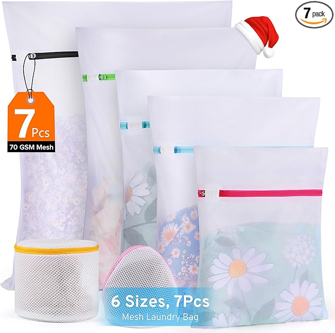Ultimate 7 Pack 6 Size Mesh Laundry Bags Set for Delicates with AUTO-Lock Zipper, Lingerie Bags for Washing Delicates, Laundry Bags Mesh Wash Bags, Delicates Laundry Bag for Jeans,Blouse,Stocking,Bra