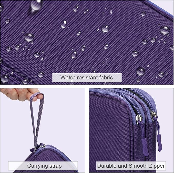 FYY Electronic Organizer, Travel Cable Organizer Bag Pouch Electronic Accessories Carry Case Portable Waterproof Double Layers Storage Bag for Cable, Charger, Phone, Earphone, Medium Size, Purple