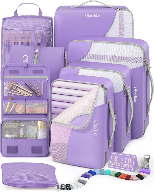 8 Set Packing Cubes for Travel, Gifts for Women Mom,Anti-Tearing Suitcase Organizer for Luggage with Shoe & Hanging Toiletry Bag,OlarHike Vacation Essentials & Accessories for Cruise Ship