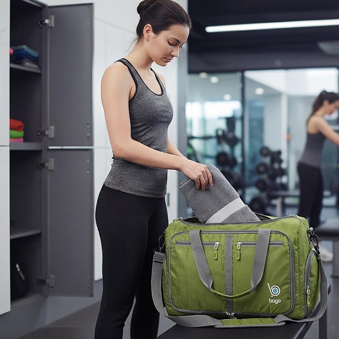 Bago Compact Duffle Bag for Travel Women & Men. Durable Lightweight Foldable Travel Duffel Bags For Traveling Women. 40L Duffle Bags a Reliable Weekender duffel or Overnight Bag With Shoe Compartment