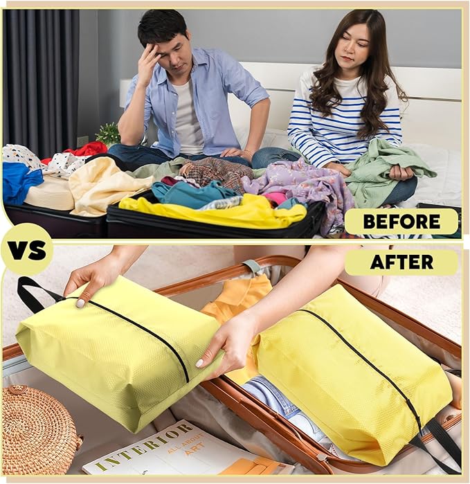 6 Pcs Travel Shoe Bags with Zipper Portable Suitcase Shoe Organizer Packing for Men Women Nylon Multicolor(L,Yellow)