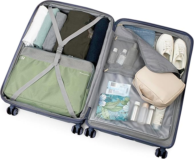 Traveler's Choice Elm Expandable Spinner Luggage Set, Matte Navy, Large Checked 29-Inch