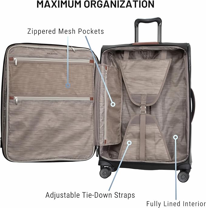 Ricardo Beverly Hills Montecito 3.0 Softside Luggage Collection – Expandable Suitcases with Wheels and TSA Lock, 25" Medium Check-in, Graphite