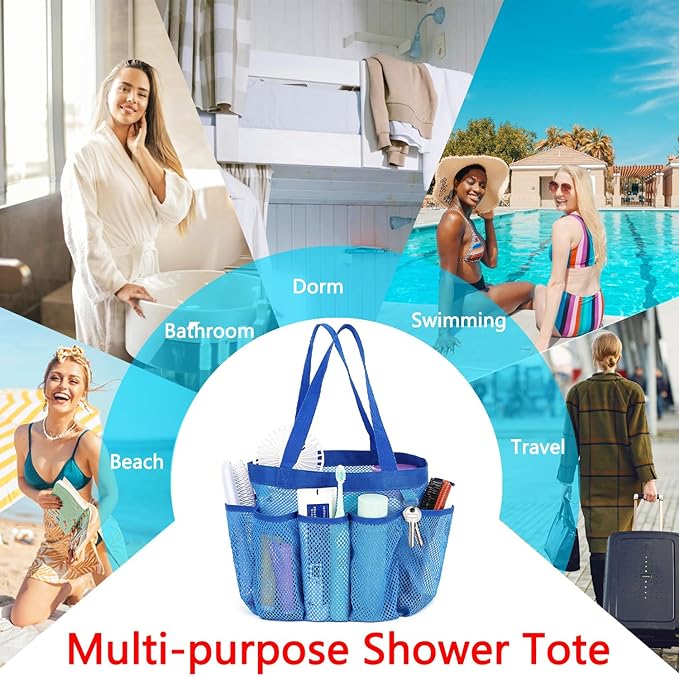 Fammart Mesh Shower Caddy Portable for College Dorm Room Essentials, 8-Pocket Large Shower Basket Tote Bag with 2 Handles for Toiletry, Bathroom, Beach, Camp, Gym