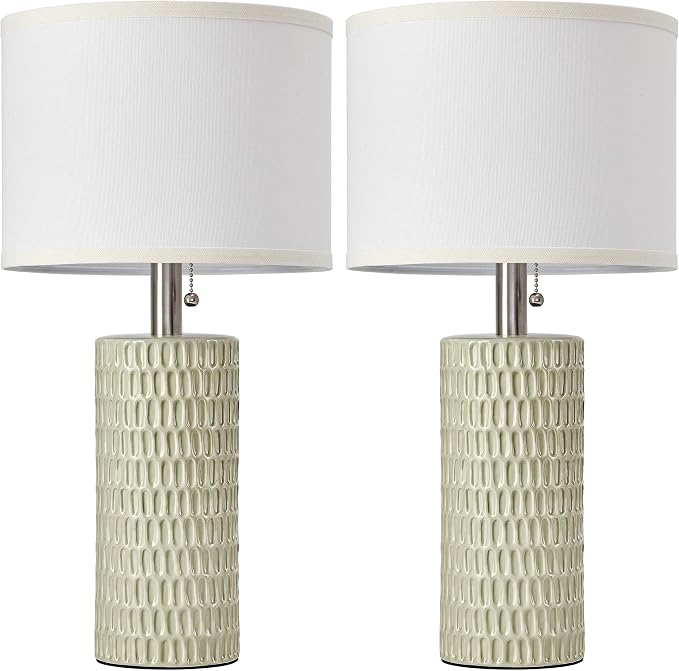 Reaketon Table Lamps for Living Room Set of 2, Ceramic Table Lamps for Bedroom, 20" Modern Lamps for Night Stands, Light Green
