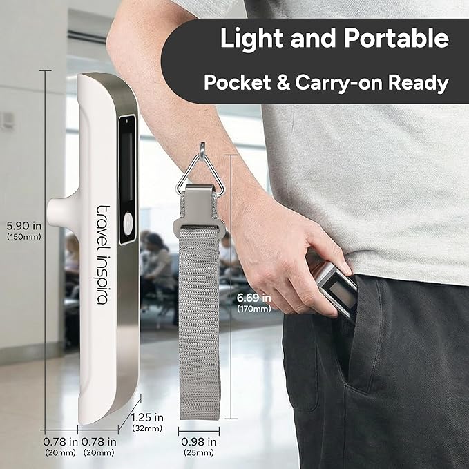 travel inspira Luggage Scale, Portable Digital Hanging Baggage Scale for Travel, Suitcase Weight Scale with Rubber Paint, 110 Pounds, Battery Included