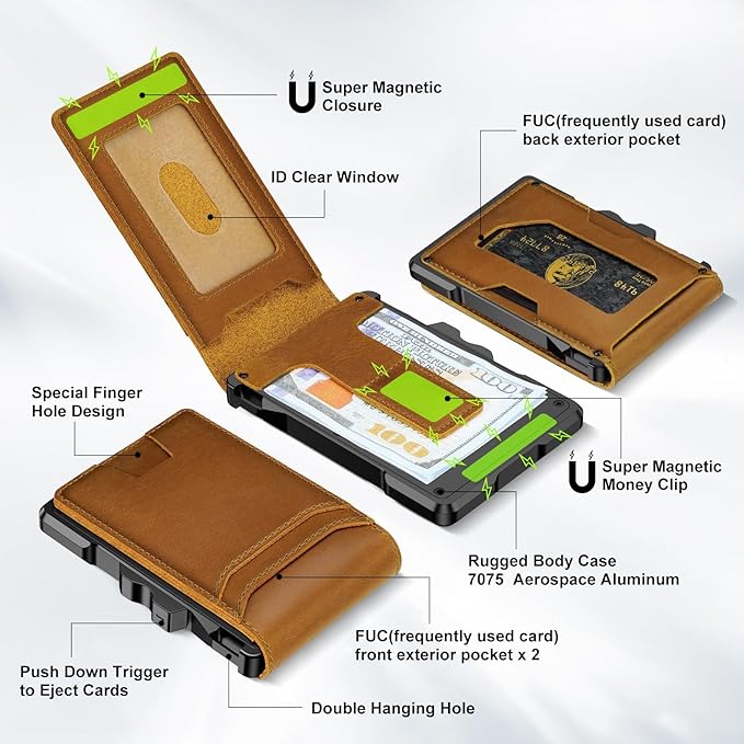 furid Genuine Leather Wallet for Men: Slim RFID Minimalist Wallets with Money Clip - Smart Pop Up Credit Card Holder for Front Pocket - Gifts for Husband Father on Birthday Anniversary