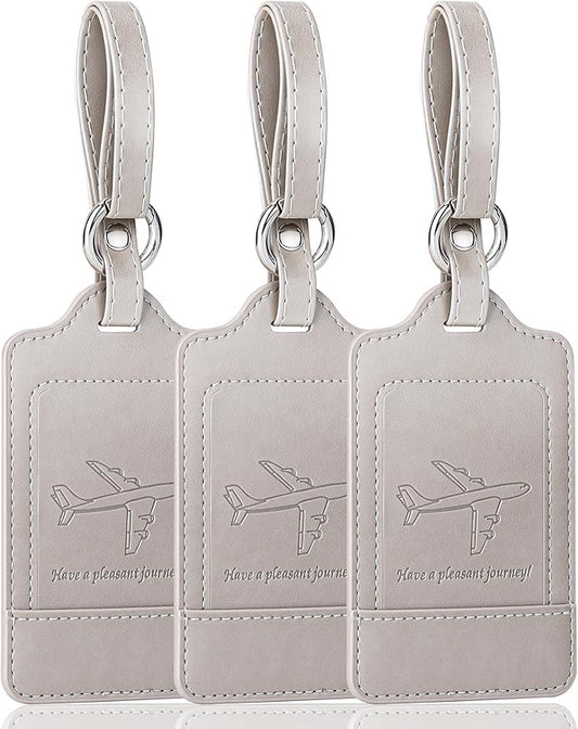 Teskyer Luggage Tags, 3 Pack Premium PU Leather Luggage Tags Privacy Protection Travel Bag Labels Suitcase Tags
