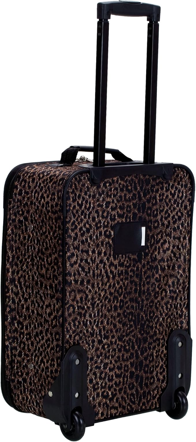 Rockland Vara Softside 3-Piece Upright Luggage Set, Expandable,Lightweight,Telescopic Handle,Wheel, Leopard, (20/22/28)