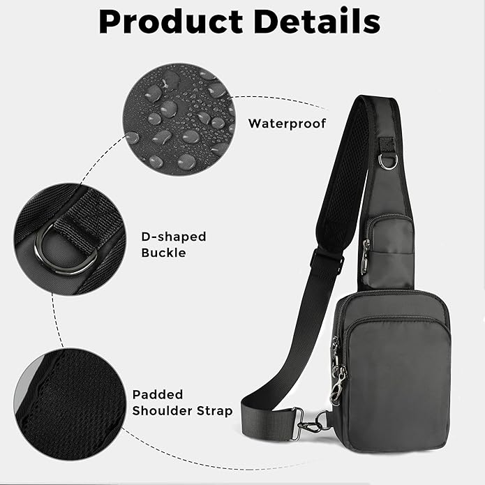 VADOO Sling Bag, Crossbody Bag with Zipper Lock, RFID Blocking & Water Resistant for Men and Women