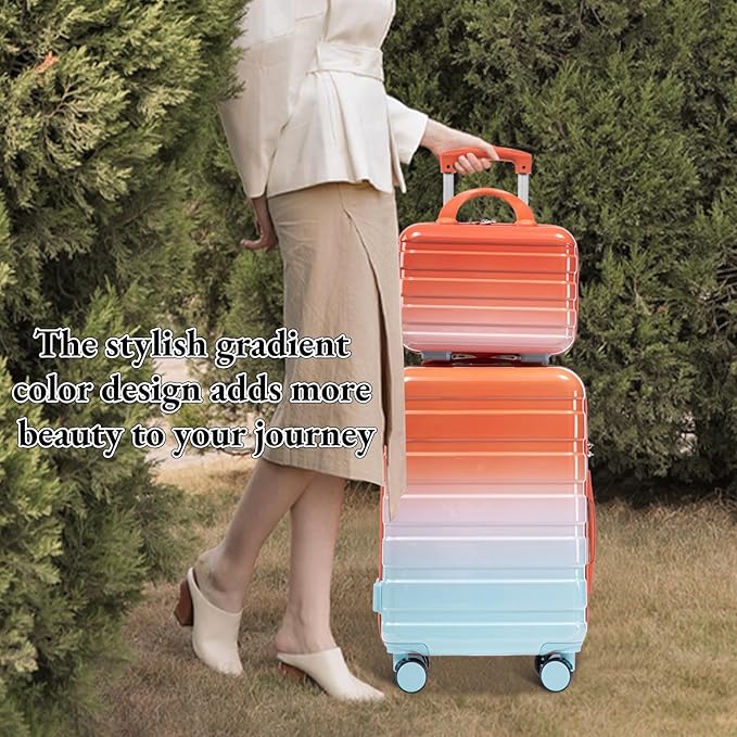 Gradient Red-Blue Luggage Set 14" & 20" - 2 Piece PC Spinner Wheel Suitcases with Combination Lock, Lightweight Carry On for Business & Vacation