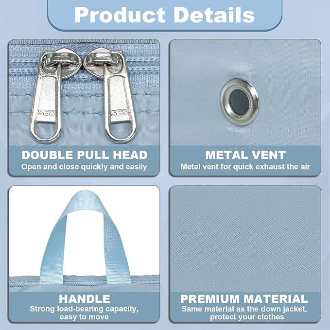 Compression Packing Cubes, 2pc Compression bags for Travel Packing Organizer, Expandable Compression Cubes for Travel, Light Blue