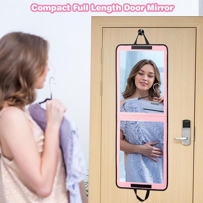 LPHUMEX Pink Portable Full Length Mirror for Dance Bag, 33x13 Inch Portable Folding Body Mirror for Camping Wedding Golf Swing Workout