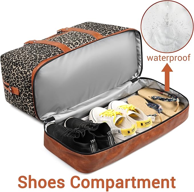 Weekender Bag for Women, Large Overnight Bag Canvas Travel Duffel Bag Carry On Tote with Shoe Compartment 21" 3Pcs Set