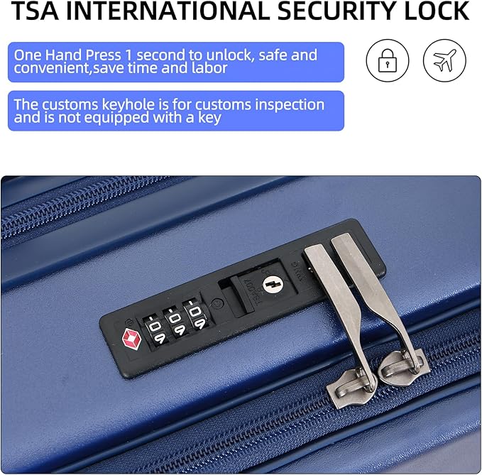 Carry On Luggage, 20Inch Top Opening Airline Approved ABS+PC Hard Shell Suitcases with Silent Wheels, TSA Lock,Front Pocket and Wet-dry Separated Six-piece Set (Dark Blue, 20 Inch)