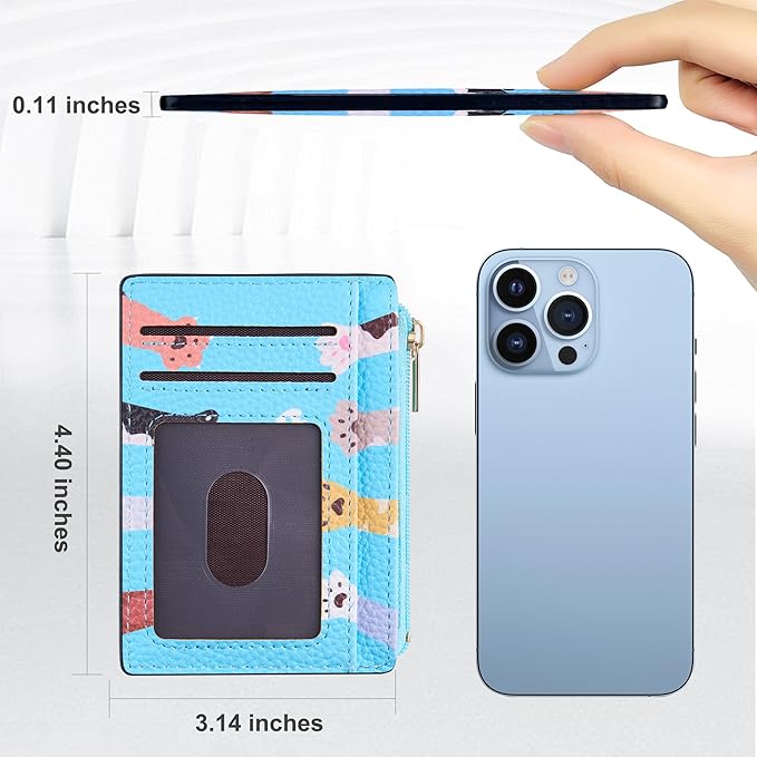 Tipmile Credit Card Holder for Women Slim Minimalist Front Pocket RFID Blocking Wallet Small Compact Card Case with ID Window, Paw-fun
