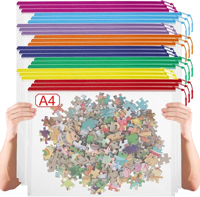24 Pack 8 Color A4 Mesh zipper pouch bags, Storage Bags, File Bags for Classroom Organization, Zipper Pouches of office supplies, Puzzles, Board Game Storage
