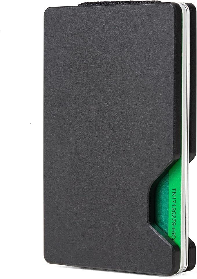Minimalist Carbon Fiber Wallet for Men, Money Clip Cash Strap Wallet, RFID Blocking Metal Wallet Aluminum Card Holder,Front Pocket Wallet(Matte Black)