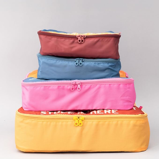 ban.do Getaway Polyester and Mesh Packing Cube Set, Includes 4 Foldable Luggage Organizers in Various Sizes (Really Important Stuff)