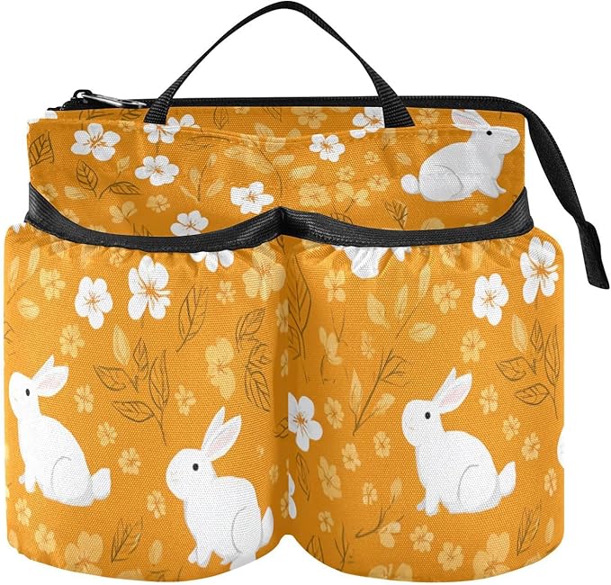 Luggage Cup Holder for Suitcases Free Hands Travel Cup Holder Portable Suitcase Cup Drink Holder Luggage Cup Caddy Bag Carrier White Flowers Bunny Orange Leaf