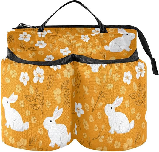 Luggage Cup Holder for Suitcases Free Hands Travel Cup Holder Portable Suitcase Cup Drink Holder Luggage Cup Caddy Bag Carrier White Flowers Bunny Orange Leaf