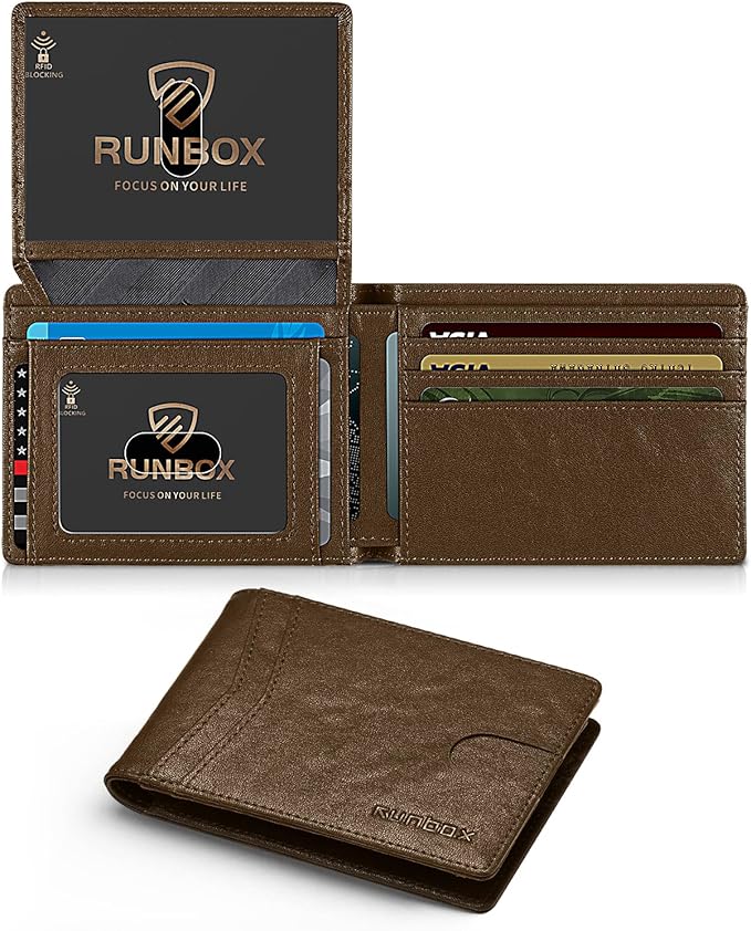 RUNBOX Wallet for Men Slim Rfid Leather 2 ID Window With Gift Box | Slim, Rfid, 2 ID Window, With Gift Box, Slim, Rfid
