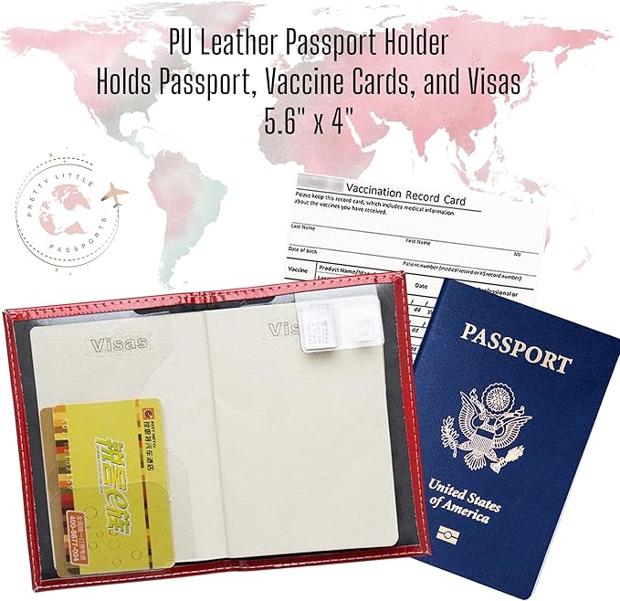 Chrome Passport Cover Vaccine Card Holder Combo, Passport Holder with Vaccine Card Slot (Red)