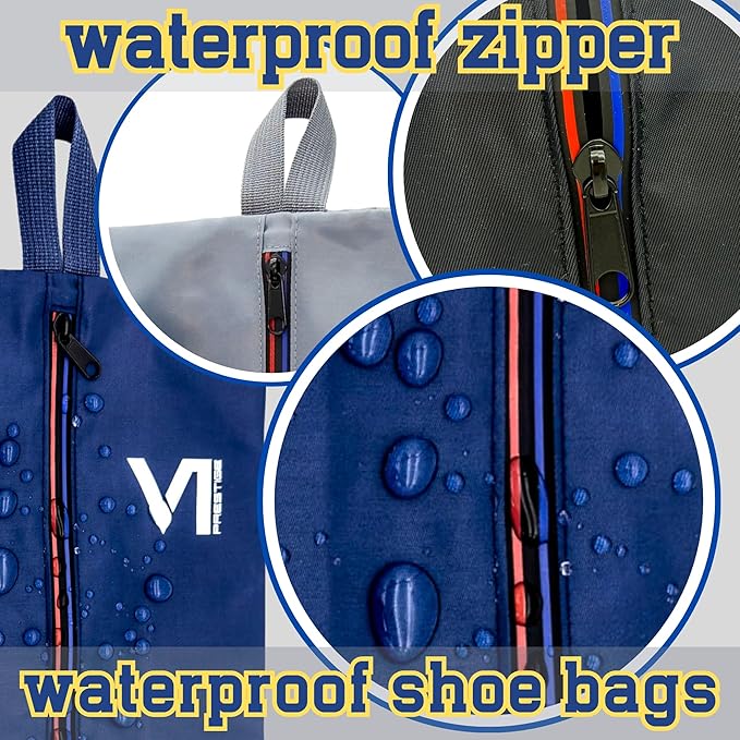 Shoe Bags for Travel with Waterproof Zipper-Durable Polyester Material Shoe Pouch - Large Size Gym Cleat Bag Smell Dust Proof Unisex/Lightweight 6-pack Set
