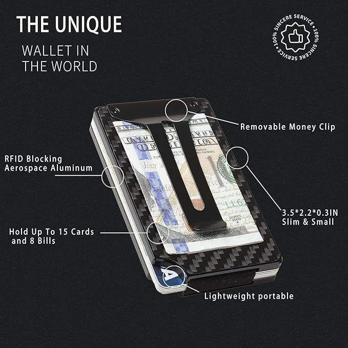 Carbon Fiber Minimalist Wallet for Men Credit Card Holder Money Clip & Cash Strap Slim RFID Mens Wallets-Carbon Fiber