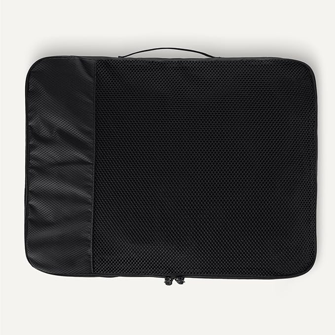 Amazon Essentials 4-Piece Packing Cubes Travel Accessories Set, Luggage Organizer with Double Zipper, Mesh Top, Space-Saving, Large, Black (Previously Amazon Basics)