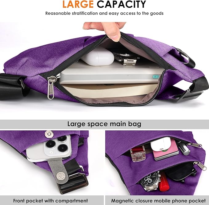 Sling Bag Shoulder Bag Anti-Theft Crossbody Bag for Women Men Sling Backpack Travel Essentials for Travel Casual(Purple)