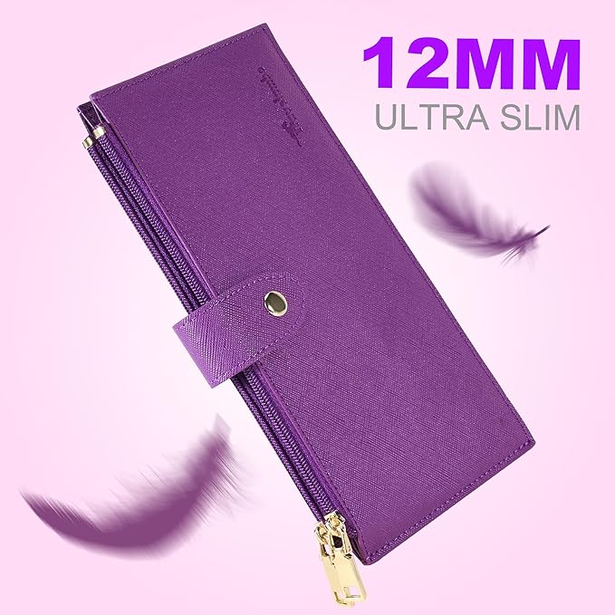 Travelambo RFID Wallet Women Large Size Bifold Multi Card Wallet Case with Zipper Pocke Credit Card Holder for Women