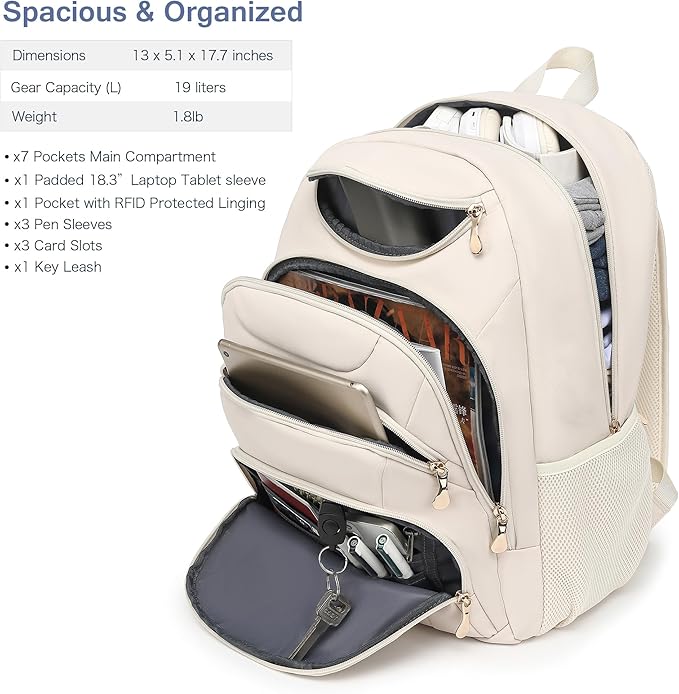 Boavan Laptop Backpack for women,15.6 inch Laptop Bag with USB Port, Waterproof Travel Work Backpack Purse, Anti-Theft Teacher Nurse Doctor Casual Bookbags Office Business backpack，Cream Beige