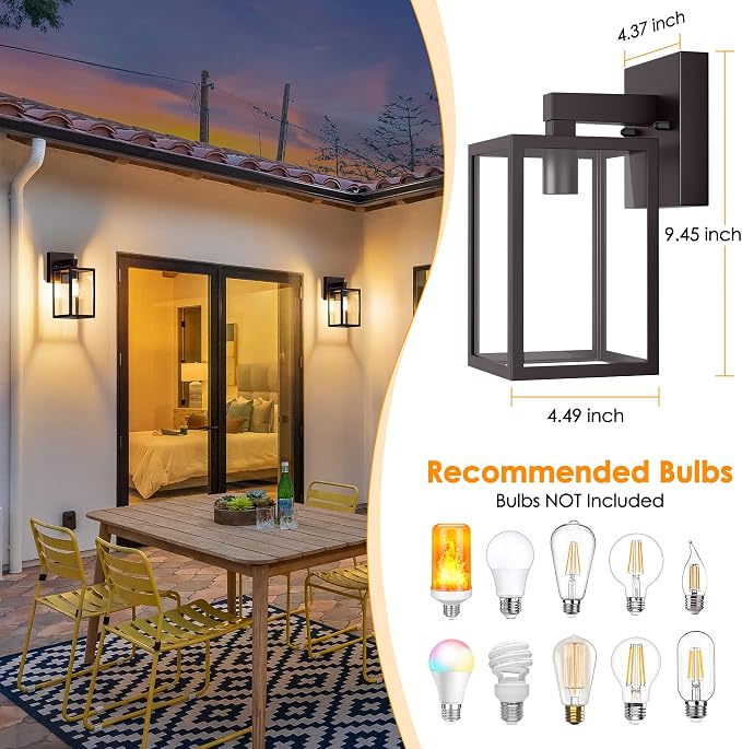 Outdoor Wall Lantern, Waterproof Exterior Wall Sconce Light Fixture, Dark Chocolate Front Door Lamp, Anti-Rust E26 Socket Porch Lighting