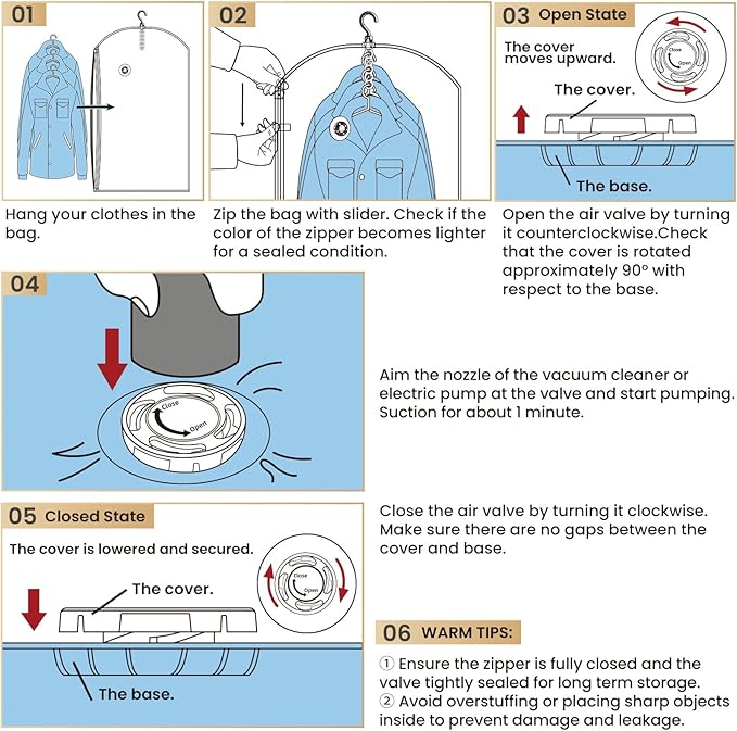 Hanging Vacuum Storage Bags, 6 Pack Large Hanging Vacuum Seal Garment Bags for Clothing, Space Saver for Clothes, Suits, Dresses, Jackets, Clothing Storage for Moving Supplies(53.1x27.6 in)