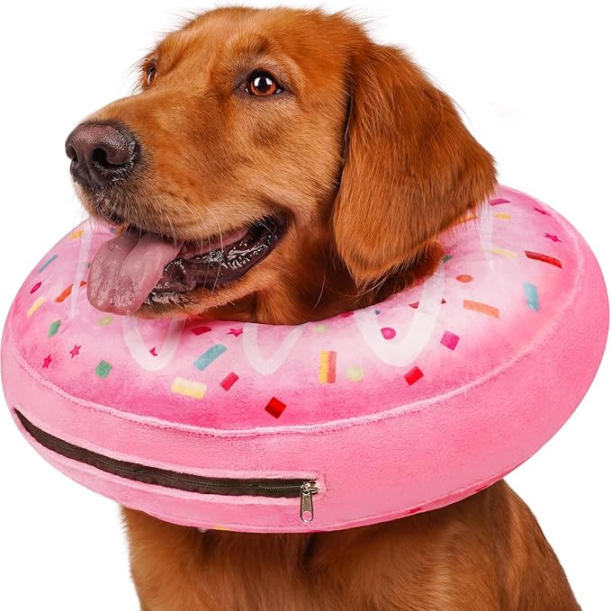 Inflatable Dog Pillow Cone Collar After Surgery, Donut Soft Neck Cone for Husky Border Collie Large Dogs, etc, Recovery E Collar to Stop Licking Pink