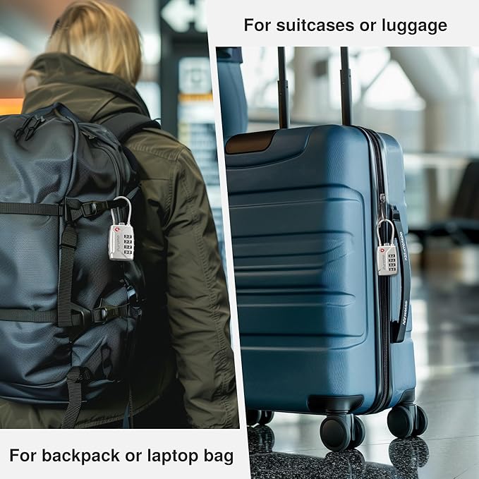 Puroma 2 Pack TSA Approved Luggage Lock, 4 Digit Combination Travel Cable Locks Resettable Code Lock with Zinc Alloy Body for Suitcase, Toolbox, Backpack, Bag, Gym Locker (Silver)