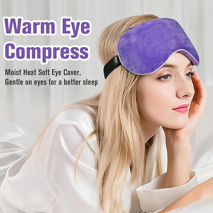 Heated Eye Mask, Microwave Moist Warm Compress for Eyes, Cooling Soothing Weighted Eye Mask for Sleeping, Reusable Sleep Eye Mask for Home & Office, Hot and Cold for Eye Relaxation (Purple)