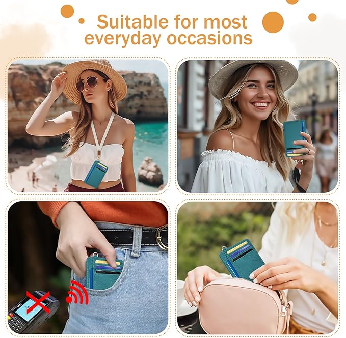 Yonlevres Credit Card Holder for Women, Slim RFID Wallet Front Pocket Small Card Holder, Travel ID Window PU Leather Cute Funny Thin RFID Blocking Case Organizer Gifts Ladies Blue
