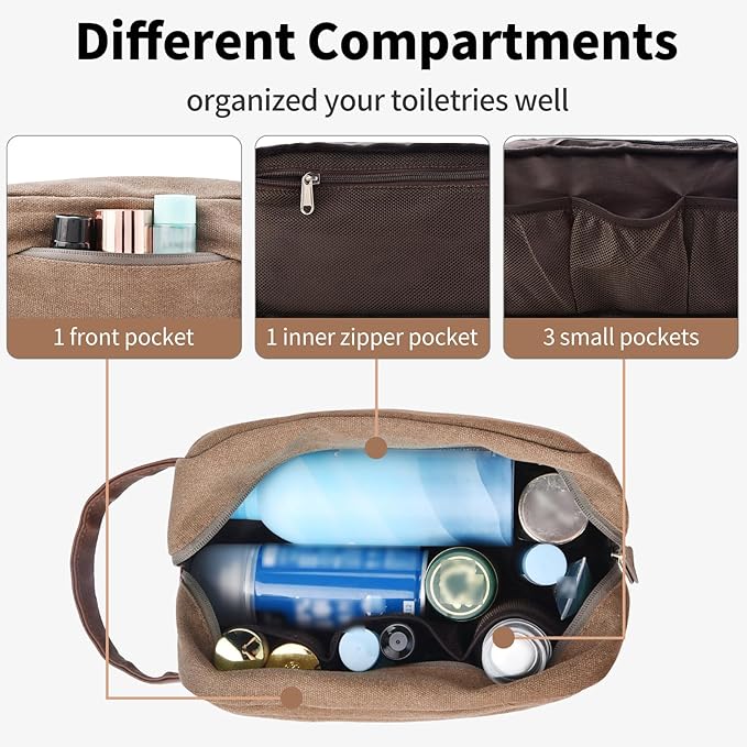Litvyak Duffle Bag for Travel, 50L Canvas Travel Duffel Bags Overnight Weekend Gym Carry On Luggage Bag for Men & Women(Coffee+Toiletry Bag)