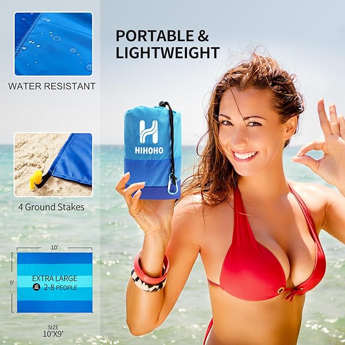 Beach Blanket Waterproof Sandproof Beach Mat for 1-8 Adults Quick Drying Durable Outdoor Picnic Mat for Beach Festival Travel Camping Hiking (BL-MIX5, 120"×108"(8 Person))