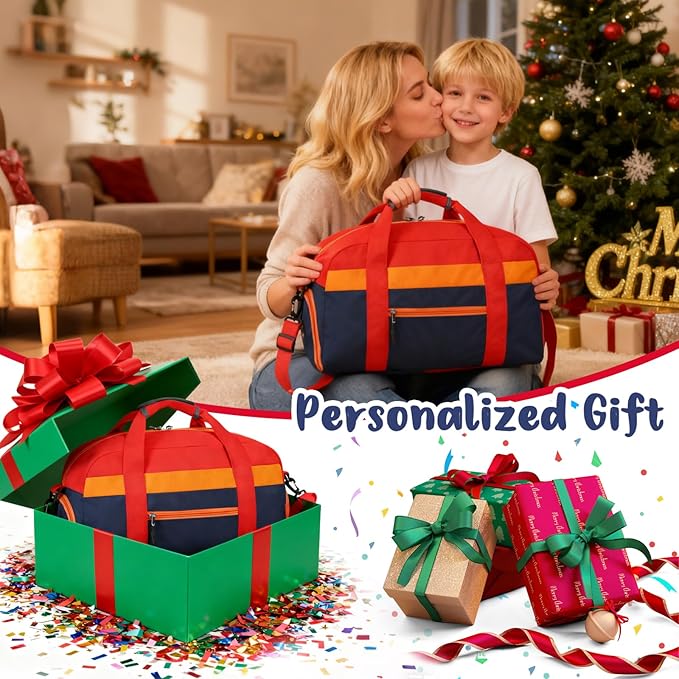 WOOMADA Kids Duffle Bag for Boys or Girls, Kids Overnight Bag with Shoe Compartment＆Wet Pocket, Ideal for School Practice, Sports, Travel(red&dark blue)
