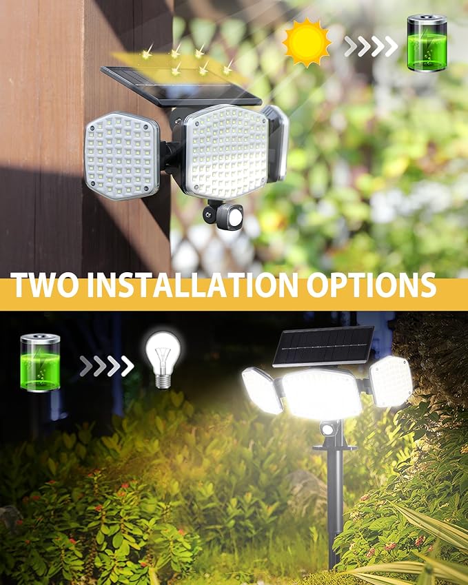 Solar Motion Sensor Outdoor Lights, 2 Pack Daylight Stake Lights | In-Ground Mount, Wall Mount, 270° Illumination, 360° Adjustable PIR Detector, Waterproof, for Yard Pathway Walkway Garden