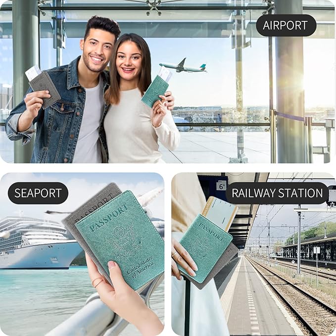 VIDIVICI Unisex 2pk RFID Passport And Vaccine Card Holder Combo,Passport Holder-Black&Light Blue | 2pk, RFID, Passport Holder